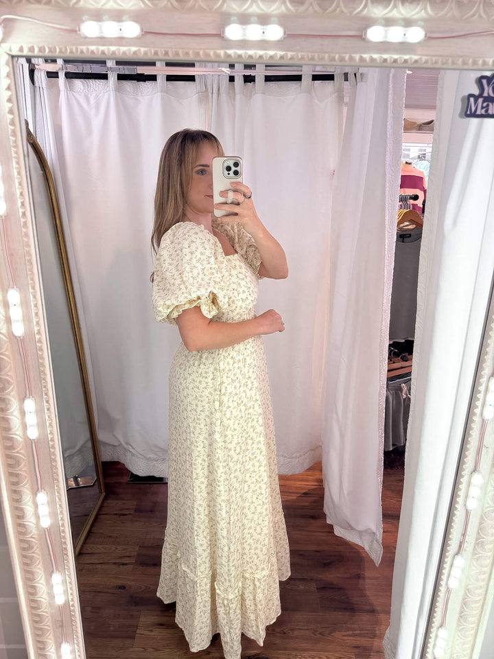 Esther Neutral Floral Cotton Maxi Dress