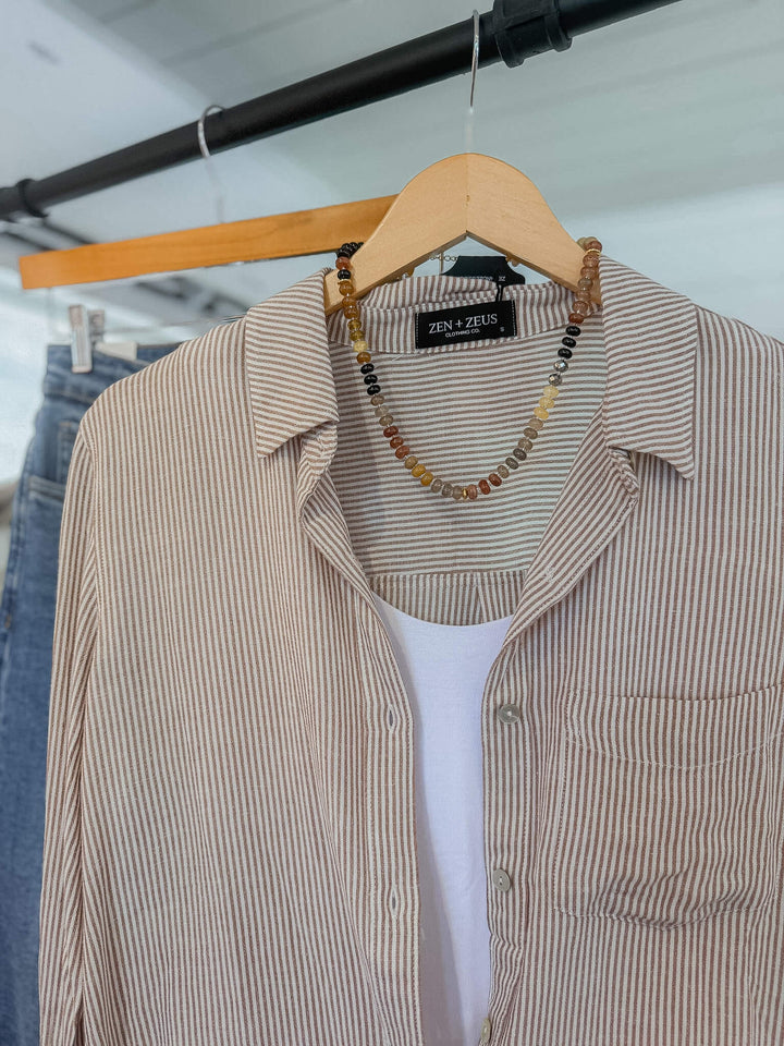 Button-up Linen Blend Collared Shirt