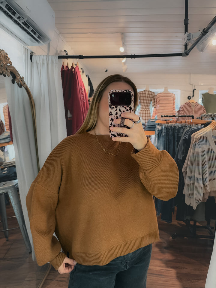Drop Shoulder Sweater in Camel