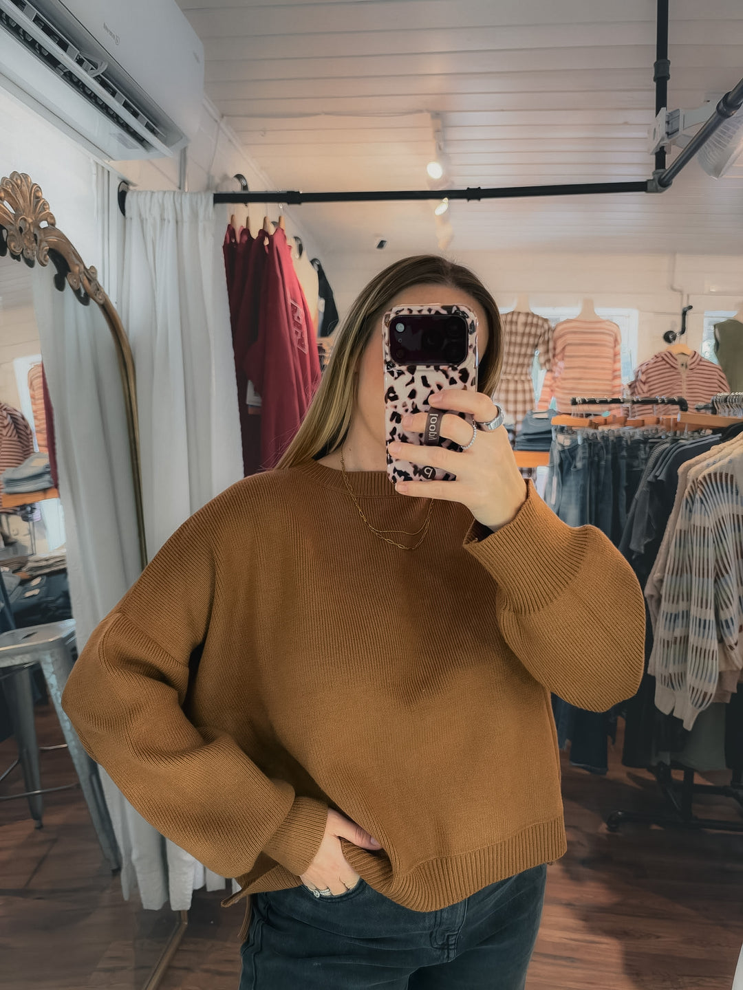 Drop Shoulder Sweater in Camel