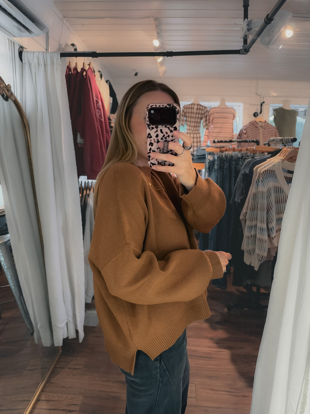 Drop Shoulder Sweater in Camel