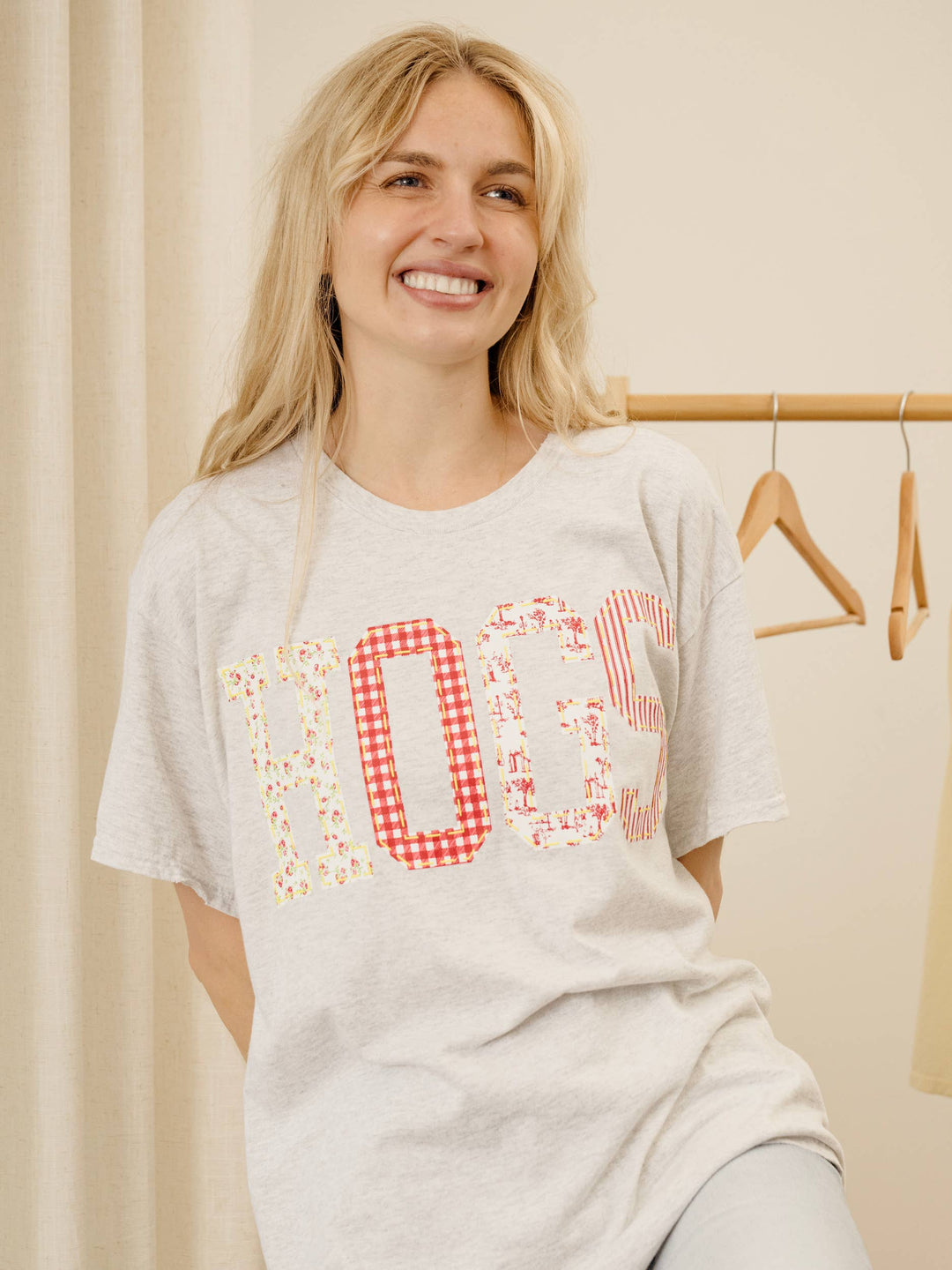 Arkansas Razorbacks Hogs Quilted Puff Ink Gray Thrifted Tee