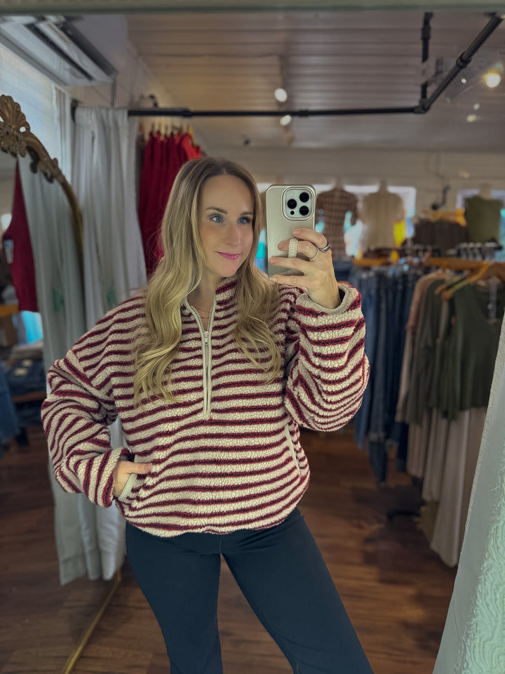 Stone Red Sherpa Half Zip Pullover