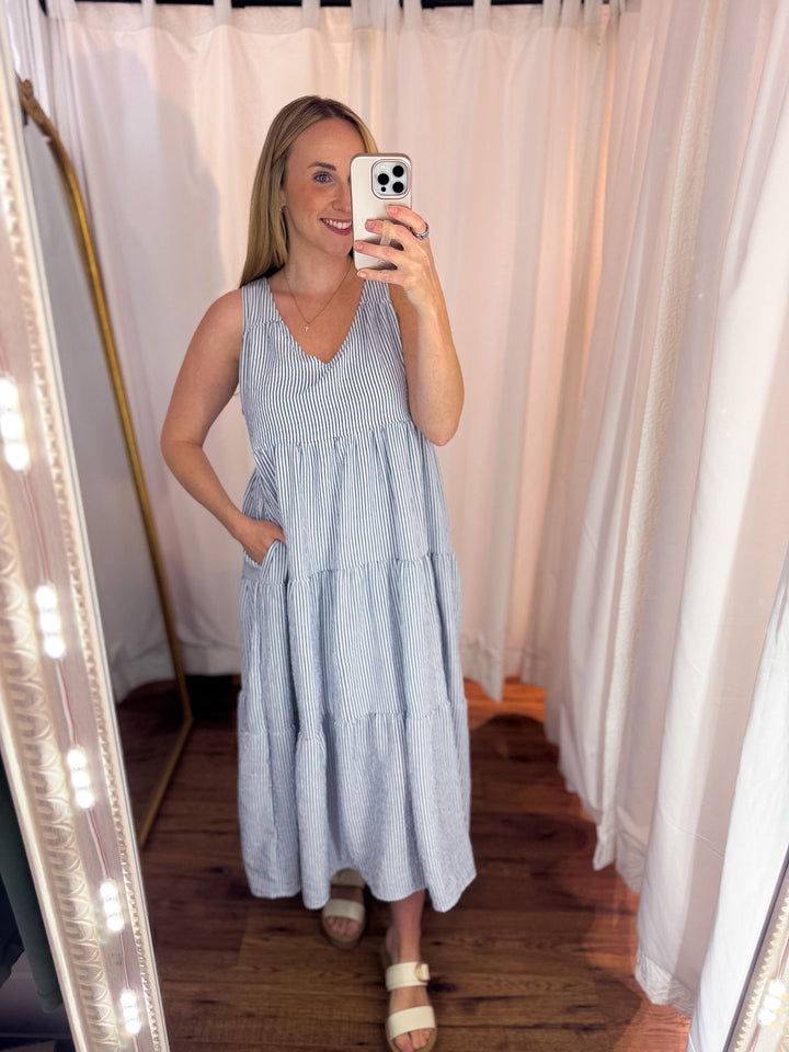 Woven Tiered Sleeveless Midi Dress