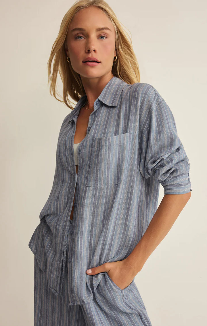 Z SUPPLY: The Perfect Striped Button Up - Indigo