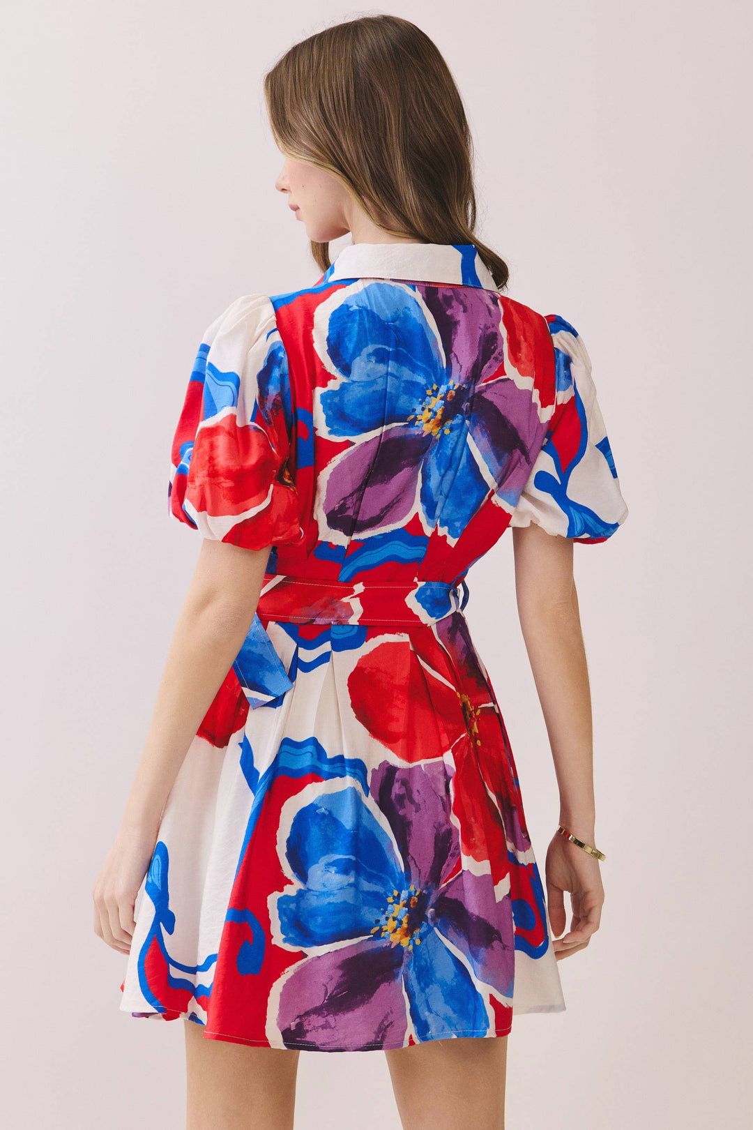 TCEC | Bold Floral Print Belted Mini Shirt Dress