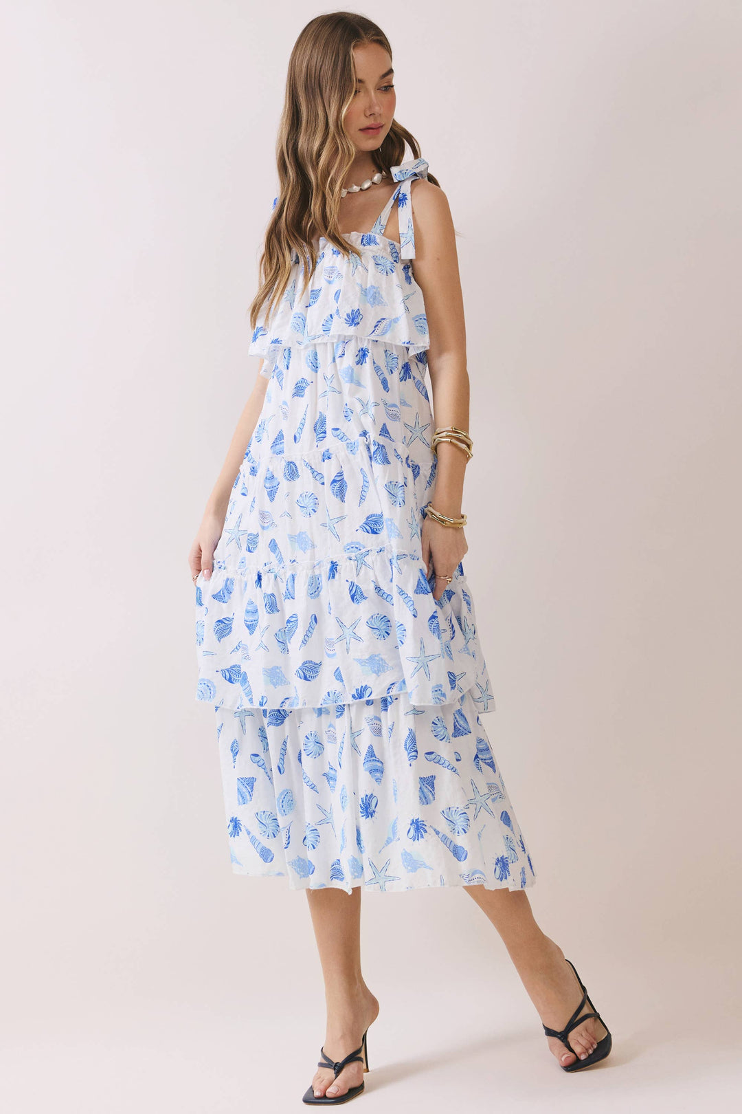 flowy tiered midi dress V Neck Floral Tiered Midi Dress - MEDIUM / GREEN
