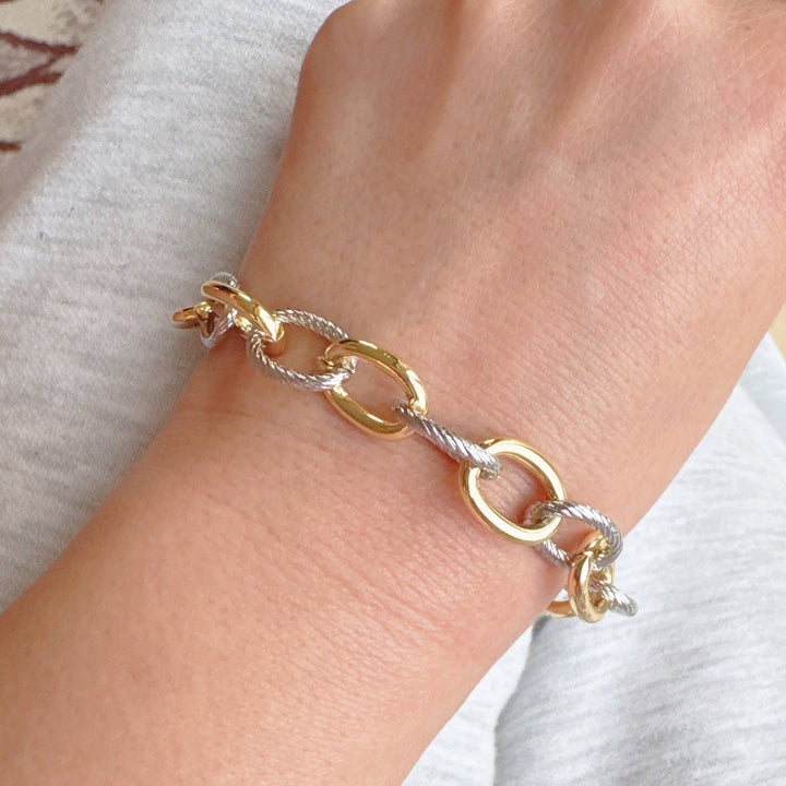 Cabled Texture Two Tone Chain Bracelet