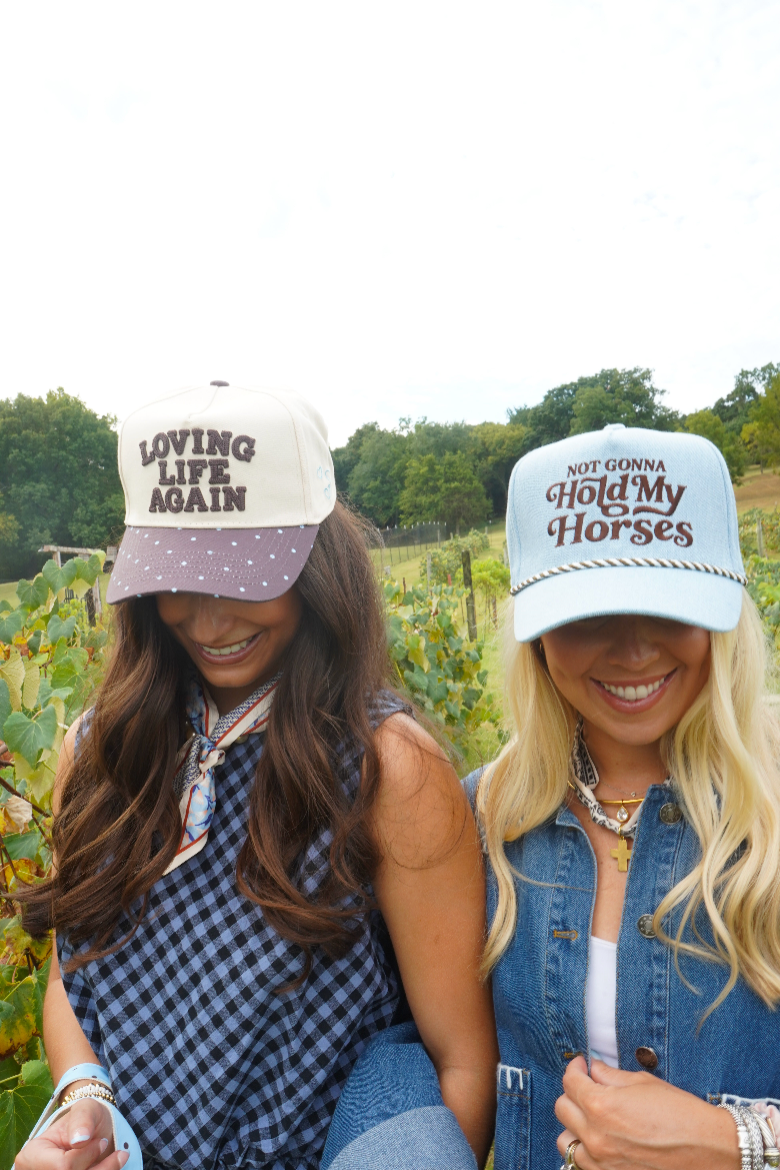 Loving Life Again - Brown &amp; Blue Polka Dot Trucker Hat
