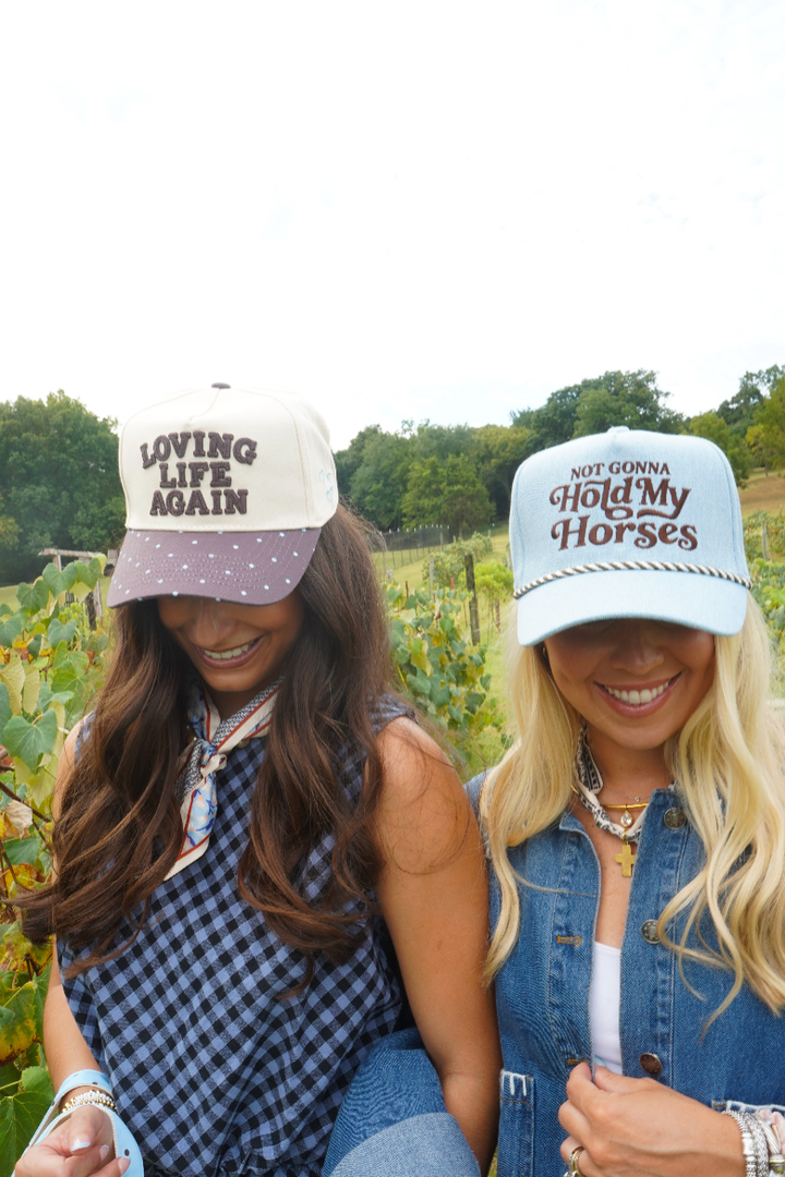 Loving Life Again - Brown &amp; Blue Polka Dot Trucker Hat