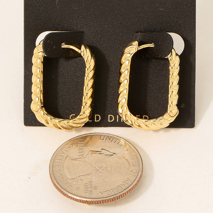 Gold Dipped Ridged Rectangle Hoop Earrings