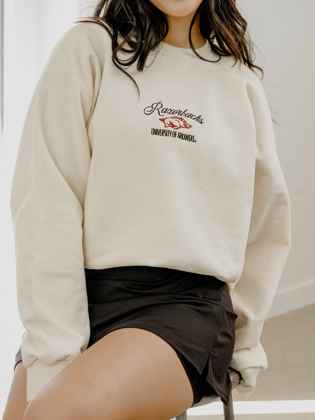 Arkansas Razorbacks Embroidered Script Cream Sweatshirt