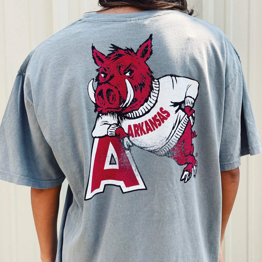 Razorback Hog Leaning on ‘A’ Gameday Tee