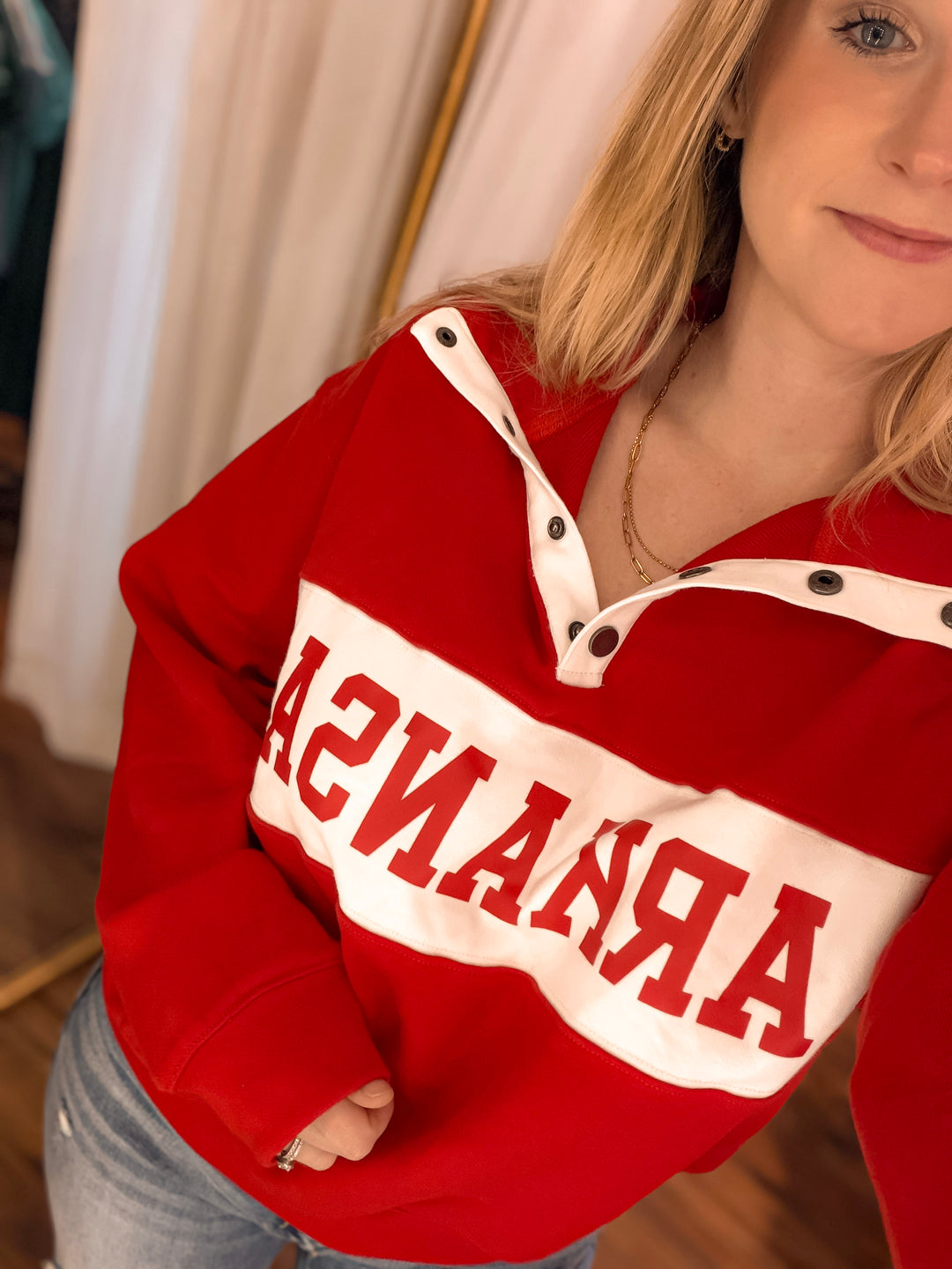 Arkansas Red/White Varsity Pullover