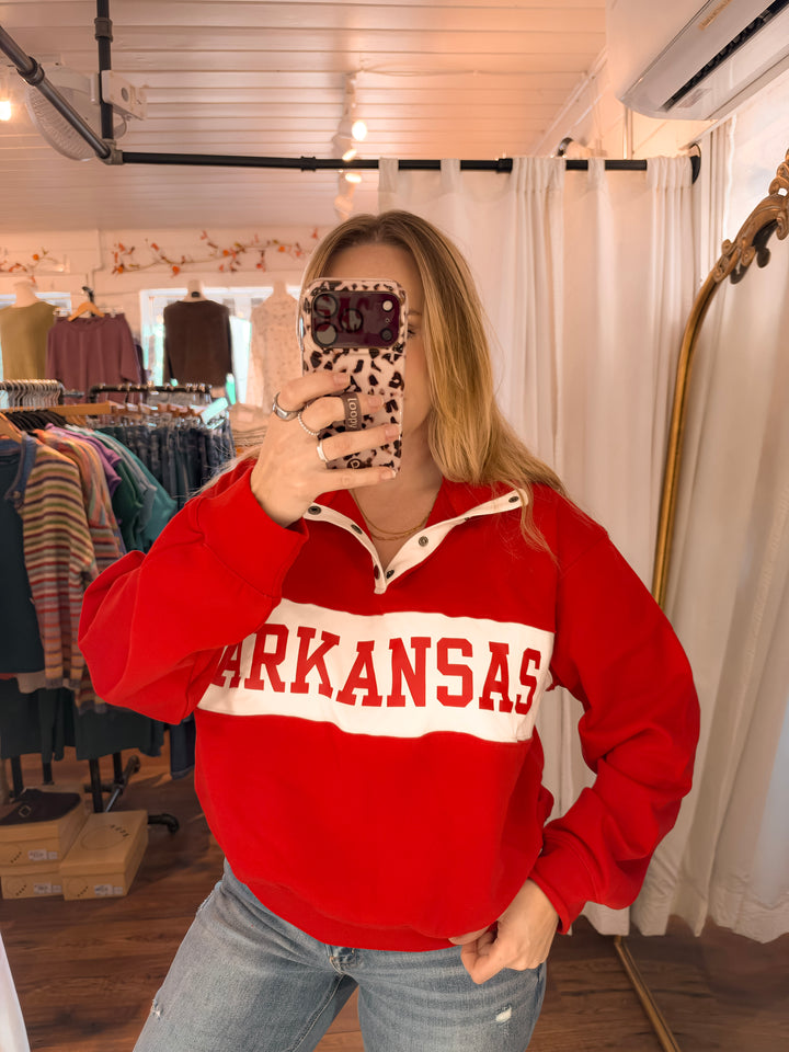 Arkansas Red/White Varsity Pullover