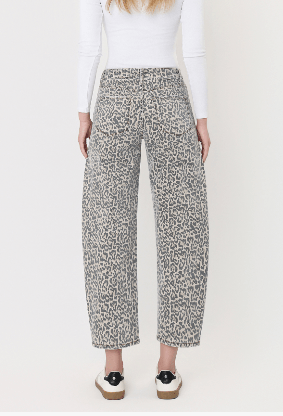 High Rise Utility Leopard Barrel Jeans