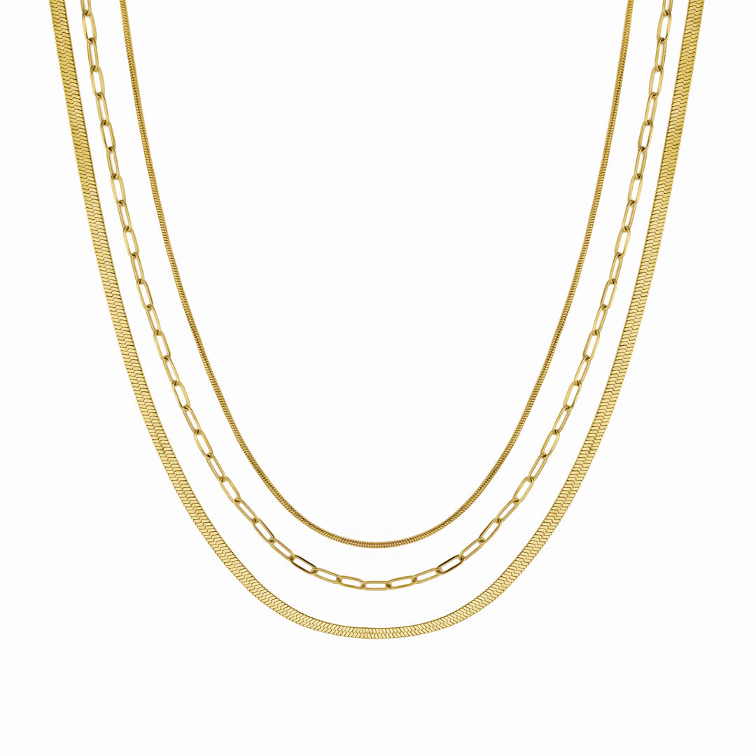 Waterproof Gold Triple Paperclip Necklace