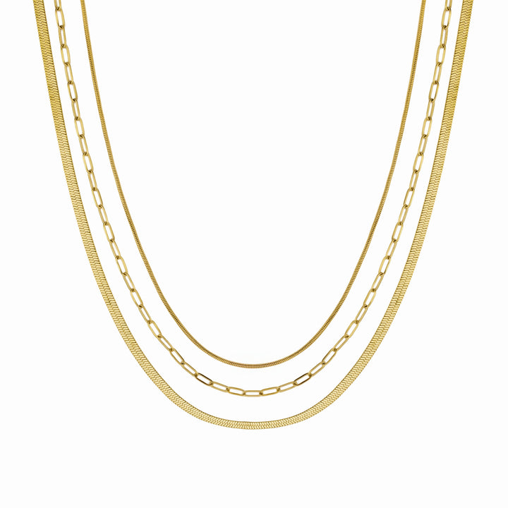 Waterproof Gold Triple Paperclip Necklace