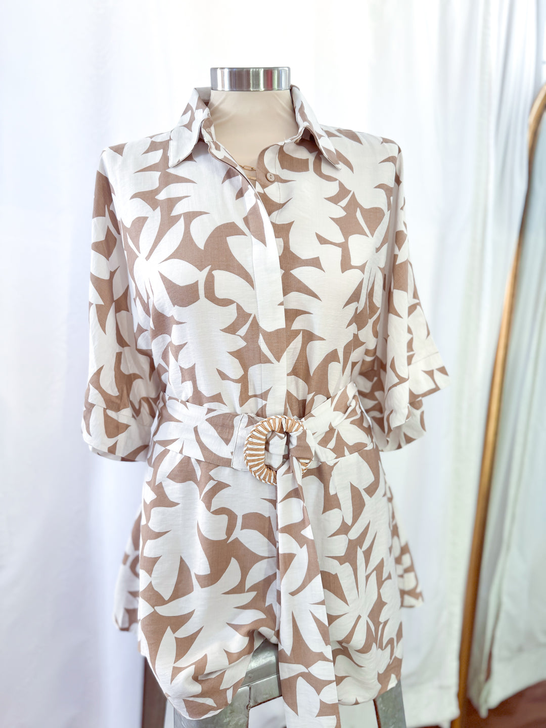 Euro Escape Sand Floral Belted Romper