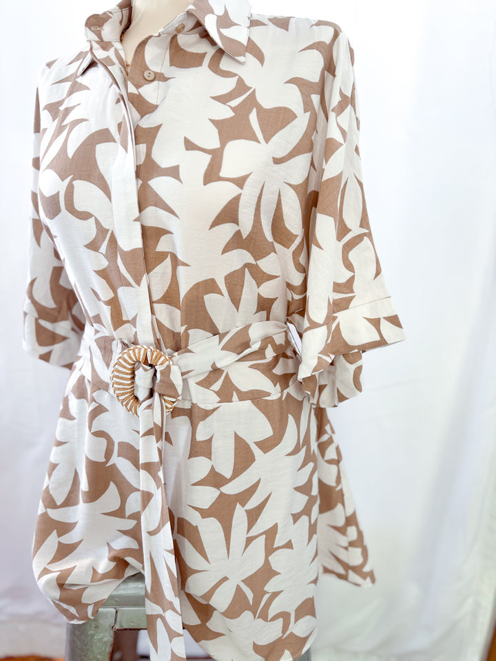 Euro Escape Sand Floral Belted Romper