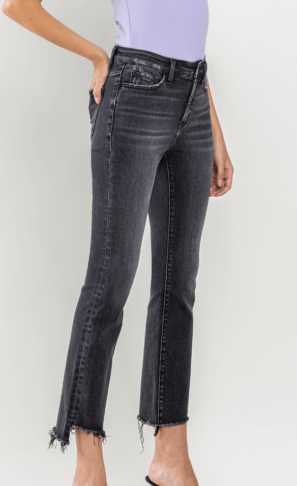 Black High Rise Crop Flare Jeans