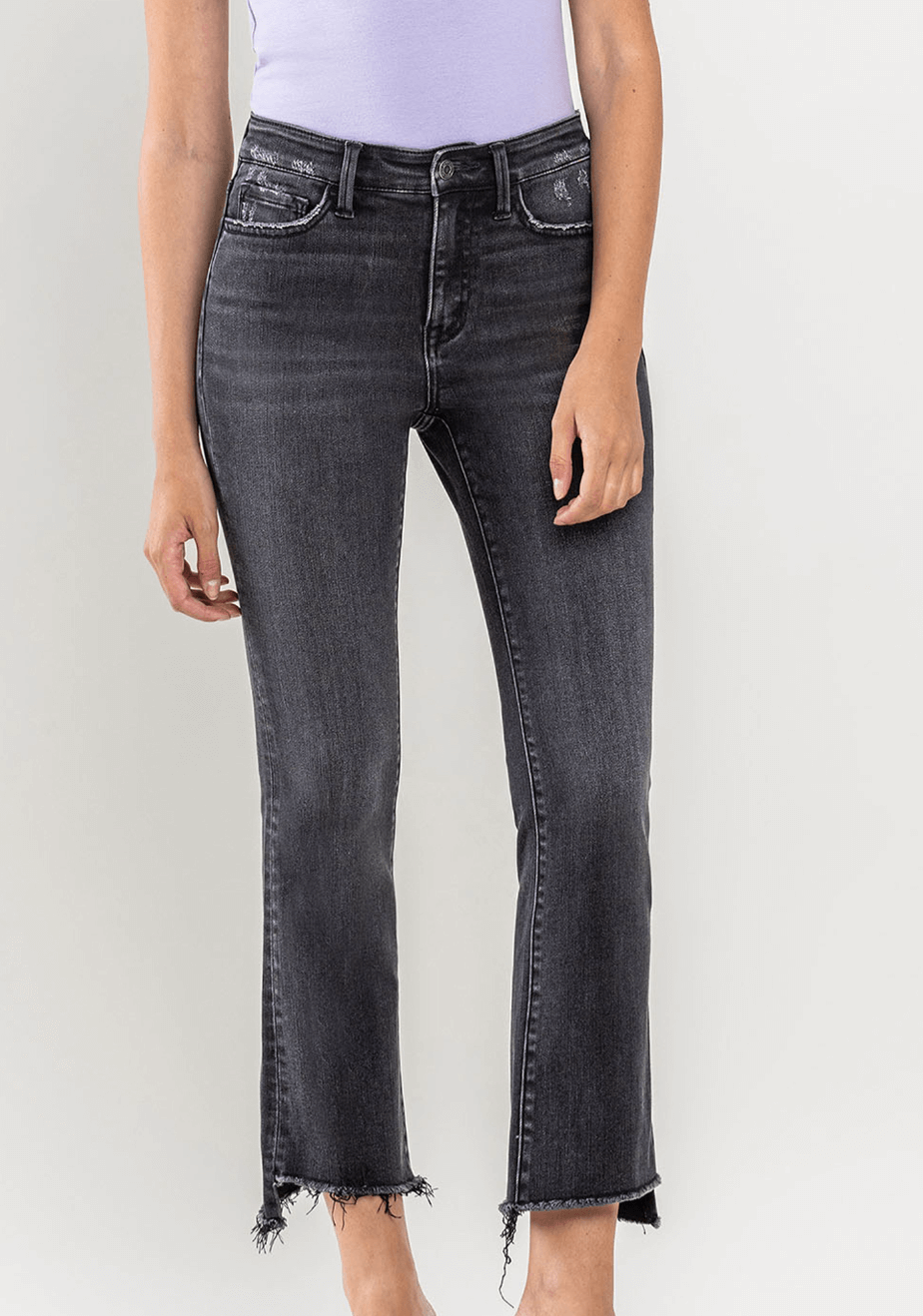 Black High Rise Crop Flare Jeans