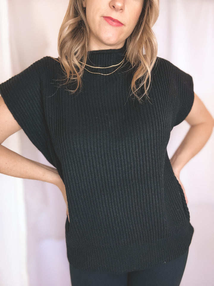 Black Mock Neck Sleeveless Sweater