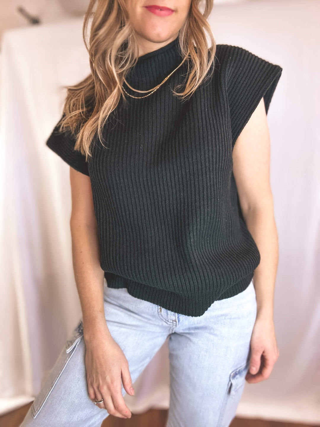 Black Mock Neck Sleeveless Sweater