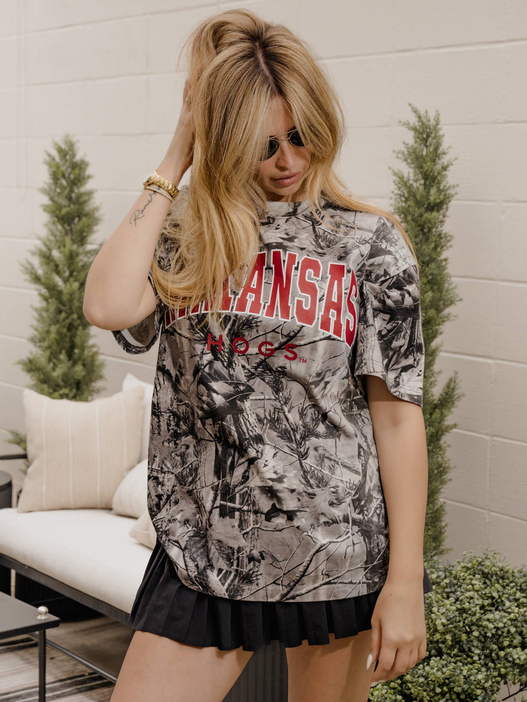 Arkansas Razorbacks Filled Gault Black/White Camo Tee