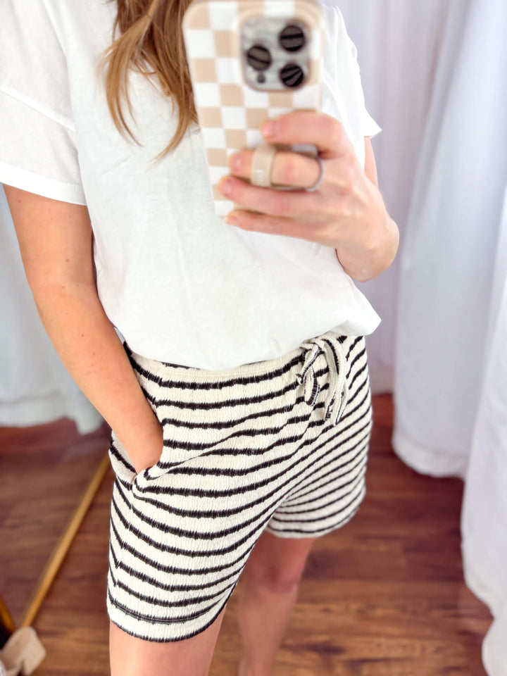 Striped Textured Drawstring Shorts