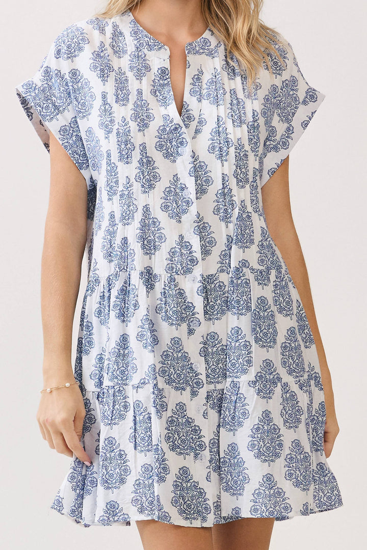 Printed Notch Neckline Tiered Mini Dress