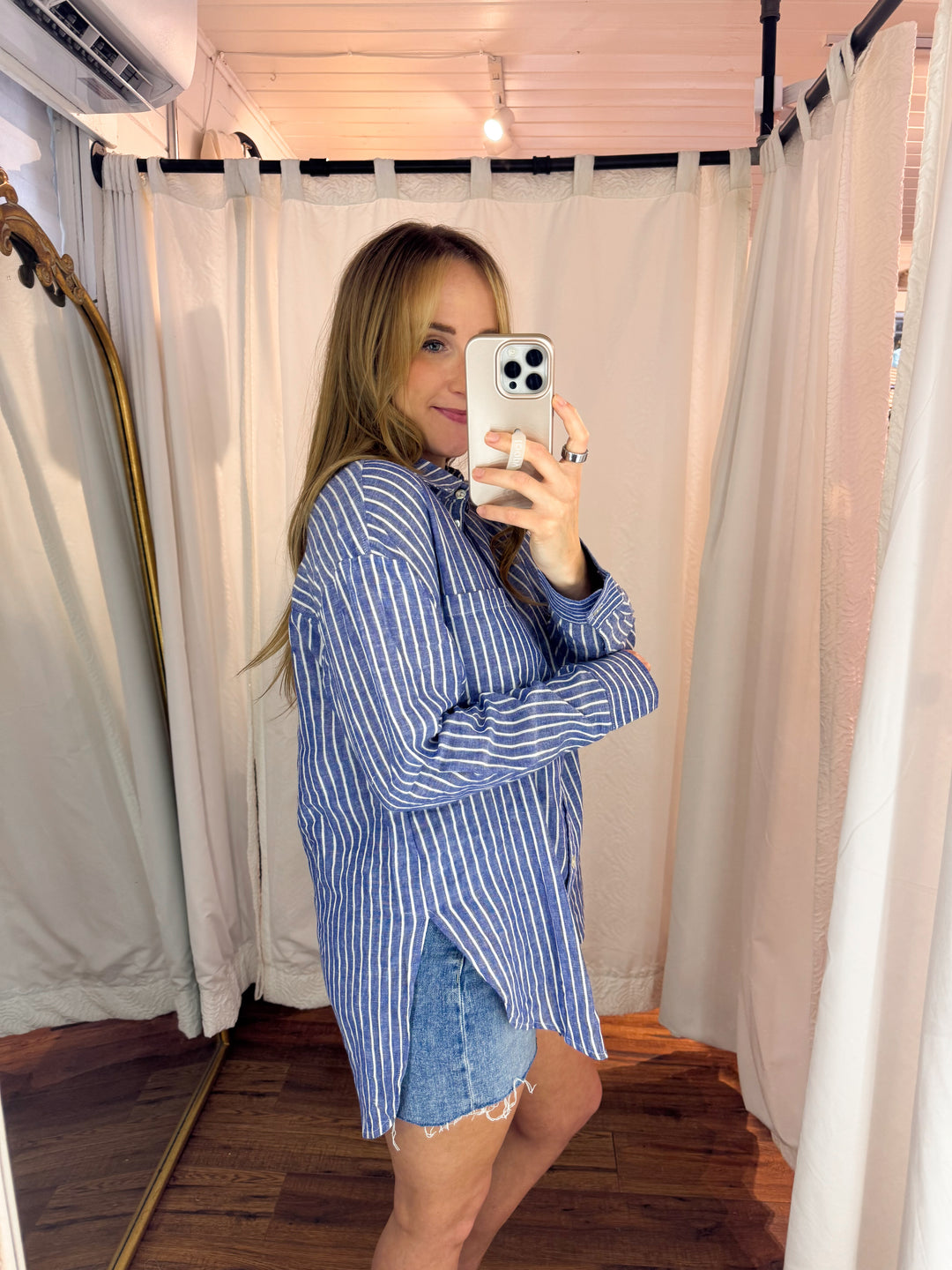 Marina Blue Linen Cotton Button-up Shirt