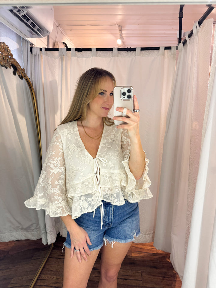 Boho Embroidered Bell Sleeve Blouse