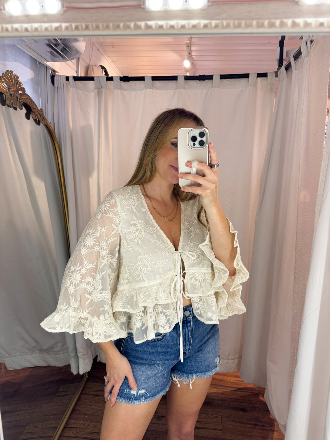 Boho Embroidered Bell Sleeve Blouse