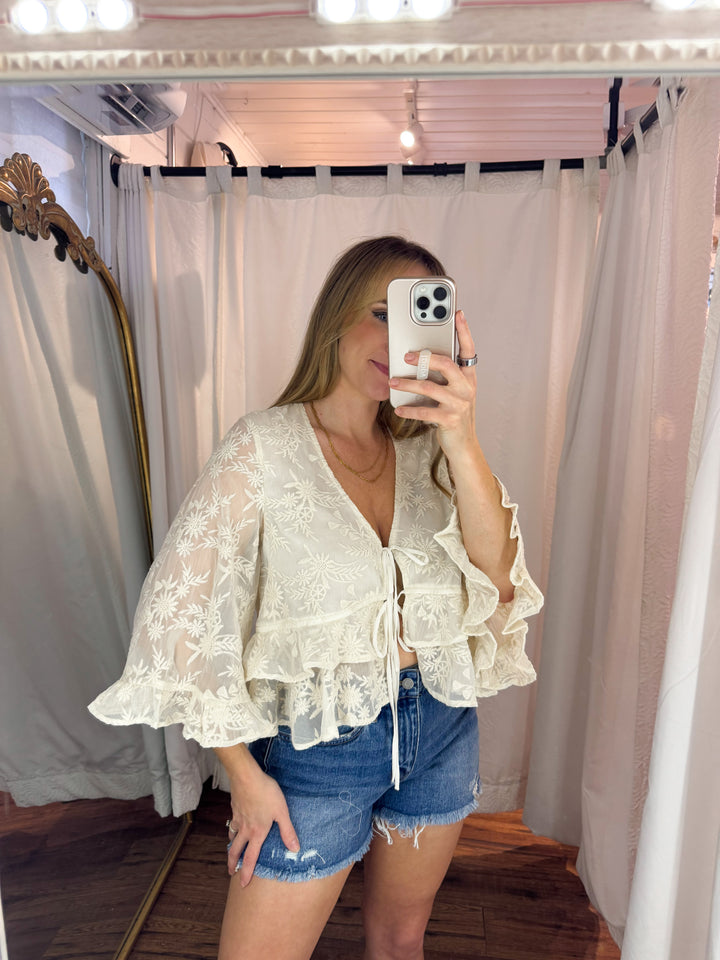 Boho Embroidered Bell Sleeve Blouse