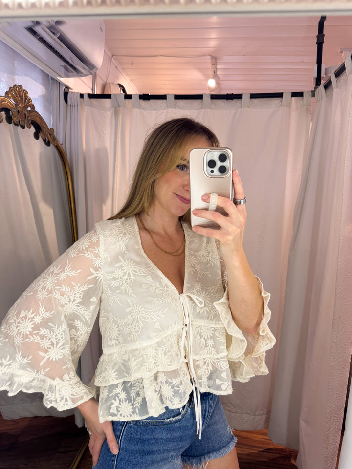Boho Embroidered Bell Sleeve Blouse