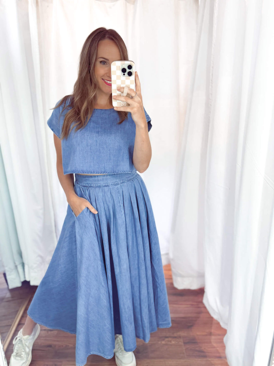 Dixie Pocketed Midi Skirt in Denim