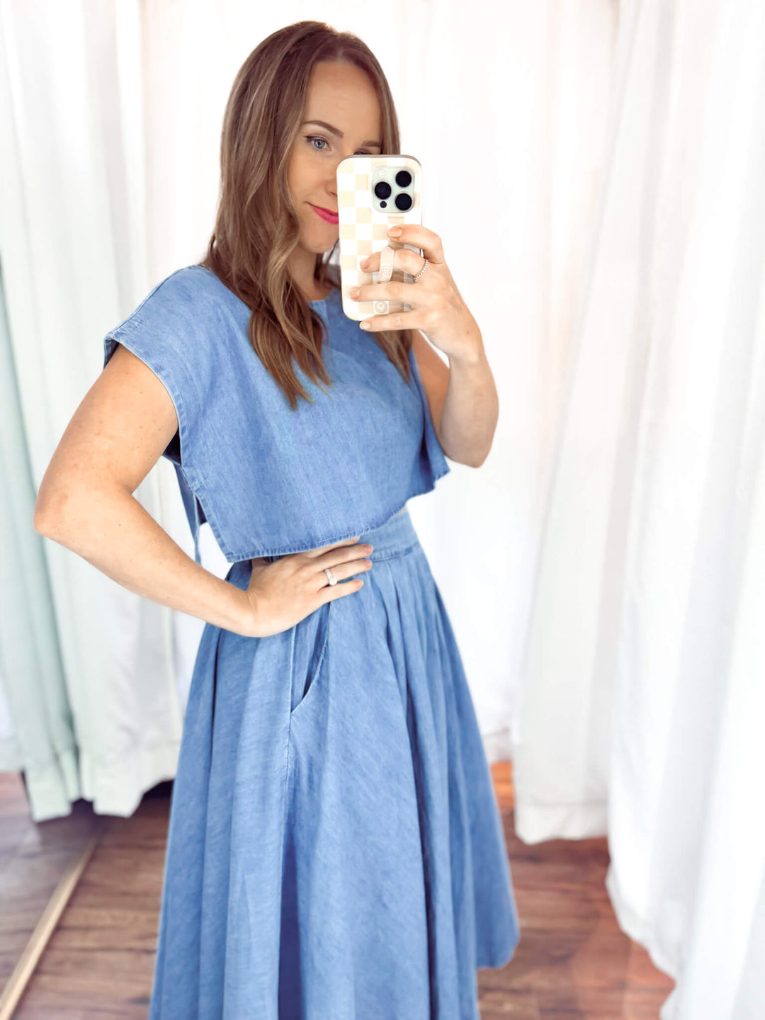 Dixie Pocketed Midi Skirt in Denim