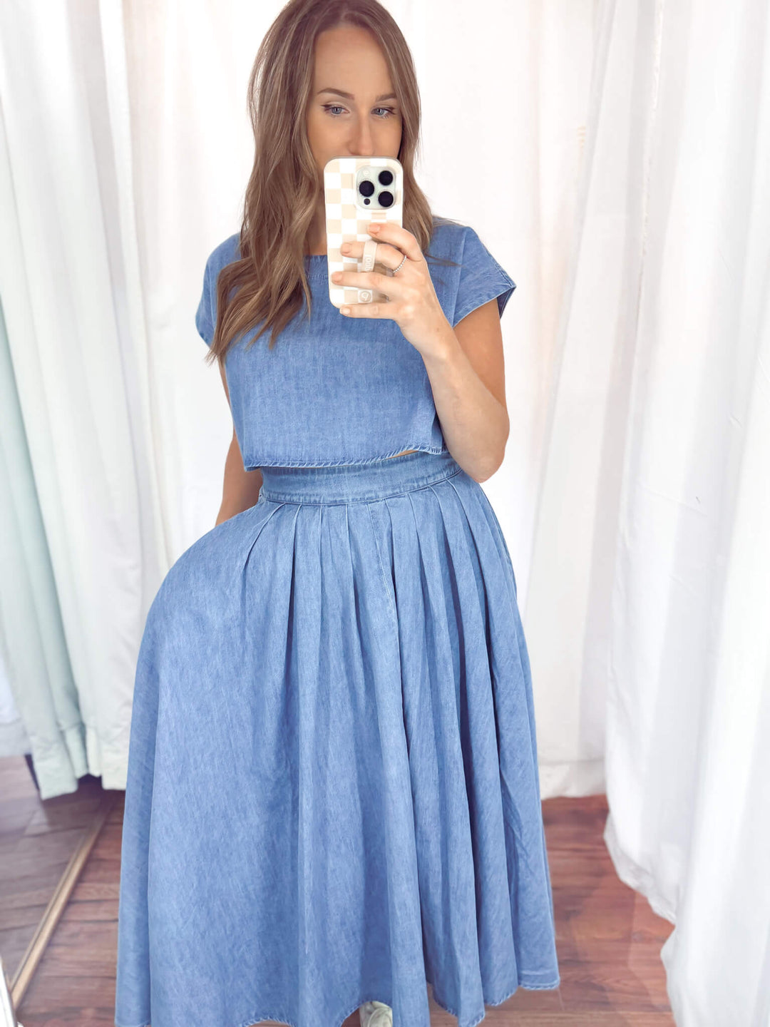 Dixie Pocketed Midi Skirt in Denim