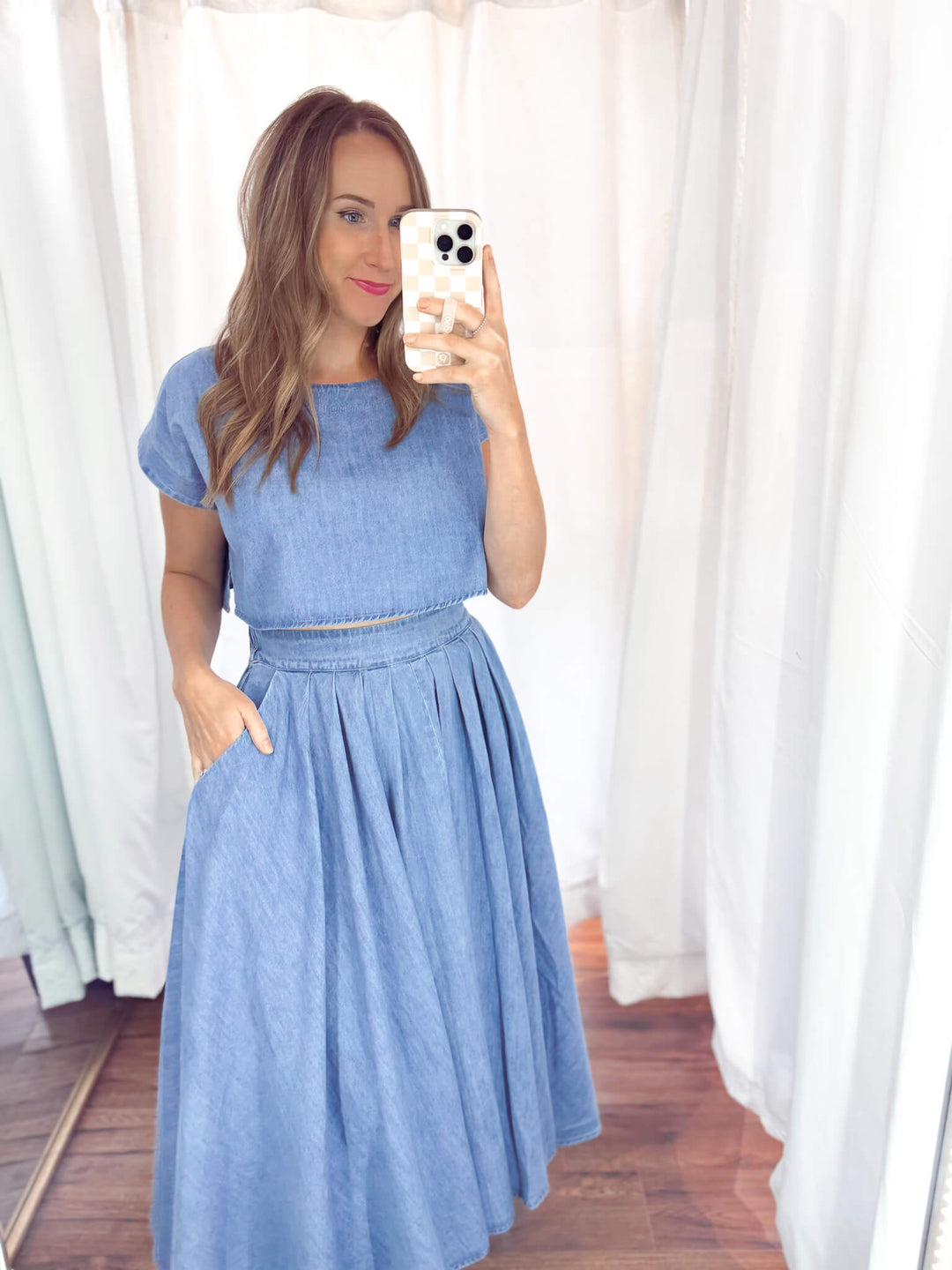 Dixie Pocketed Midi Skirt in Denim