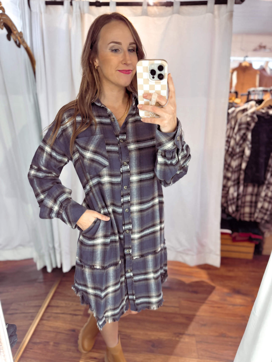 Spice Things Up Plaid Shirt Dress