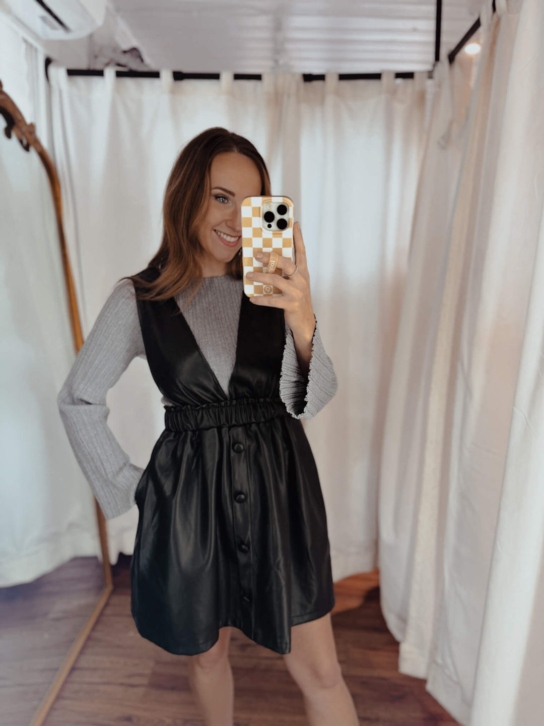 Faux Leather Pocketed Mini Dress