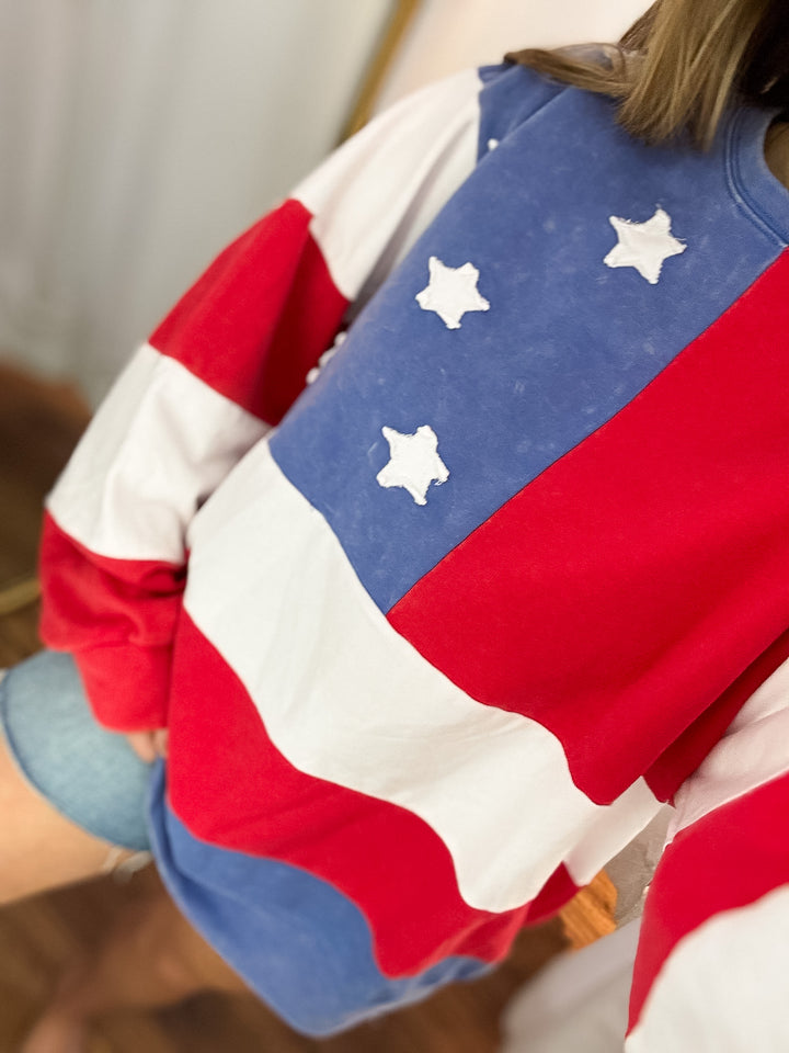 Oversized Mineral Wash American Flag Top