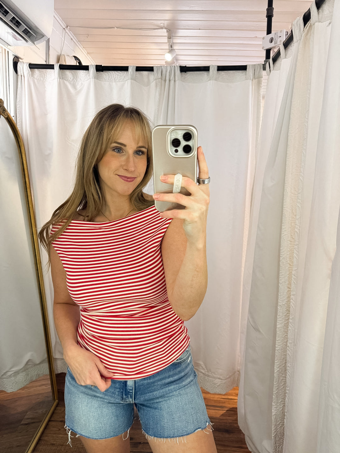 Off Shoulder Stripe Double Lined Top