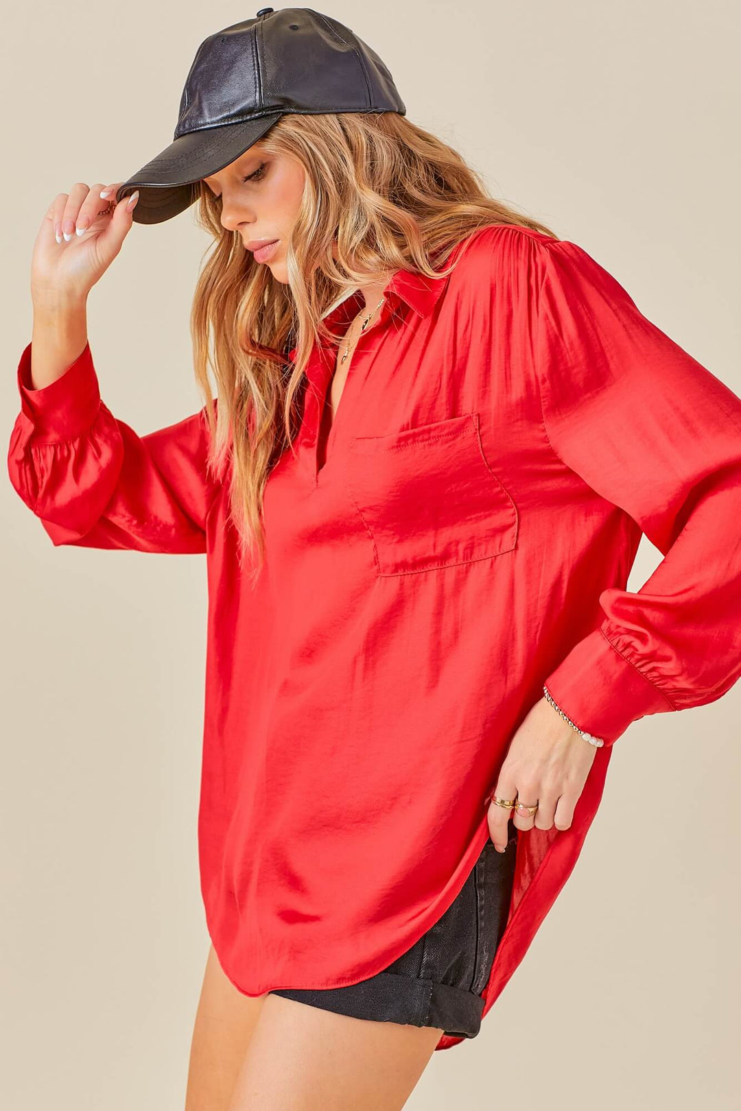 Game On Red Oversized Blouse