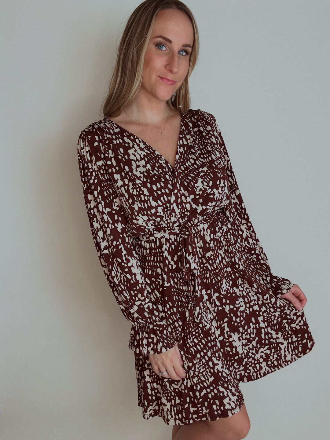 Isabella Abstract Surplice Mini Dress