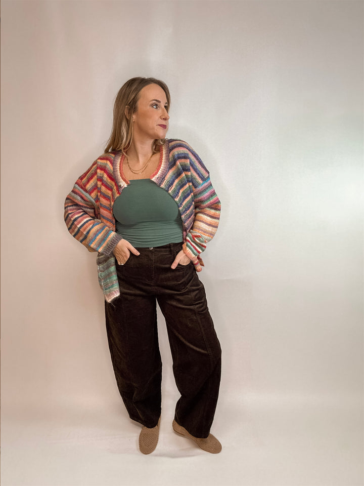 Mid-Rise Corduroy Barrel Pants