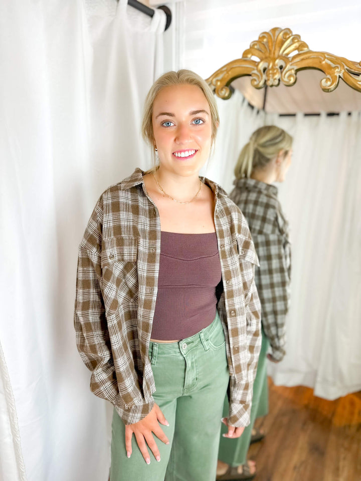 Plaid Relaxed Fit Crop Button Up Shirt