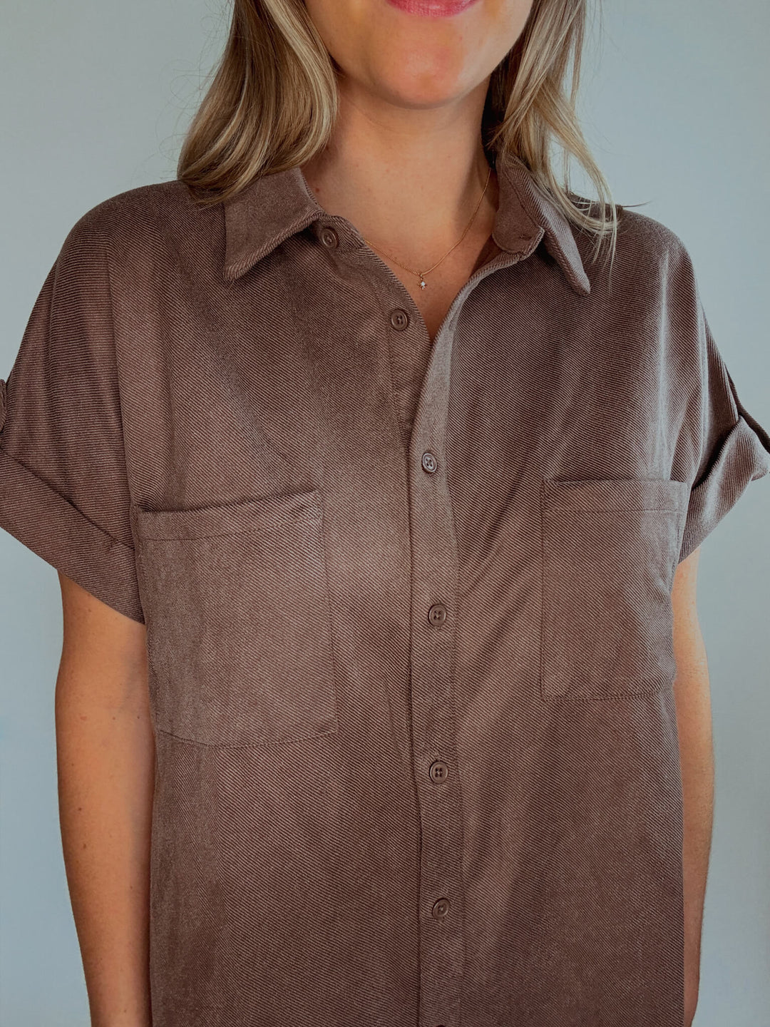 Cider & Spice Suede Shirt Mini Dress with Pockets