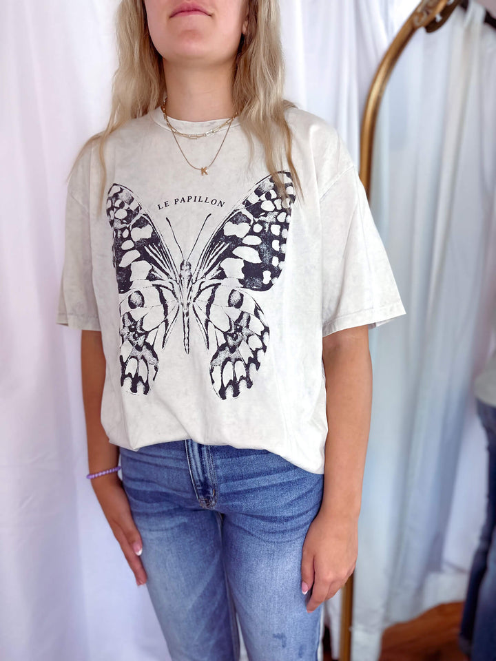 Freedom Butterfly Mineral Wash Graphic Tee